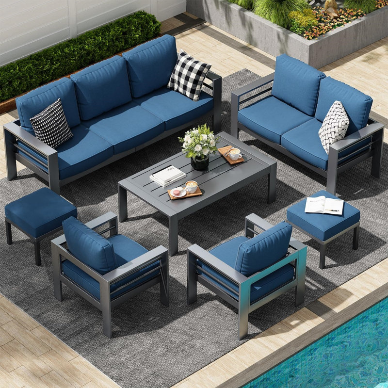 Aluminum Patio Furniture Set With Waterproof Cover, Blue