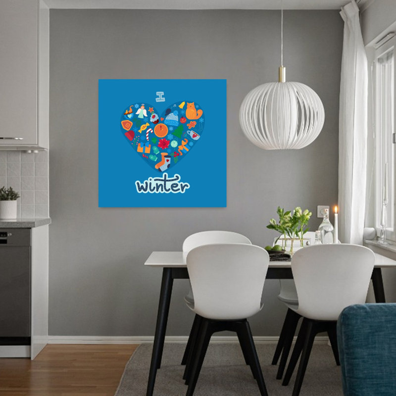 Cozy Winter Heart, arbre de Noël contemporain abstrait, paysage d'hiver, reproduction d'art mural, 32" H x 32" W