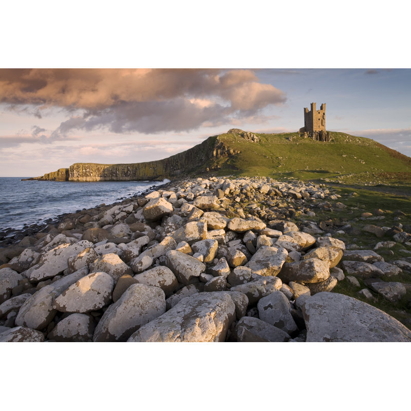 Late Afternoon Sunshine Illuminates Dunstanburgh Castle by Blackbeck - No Frame Print on Canvas, 30cm H x 46cm W
