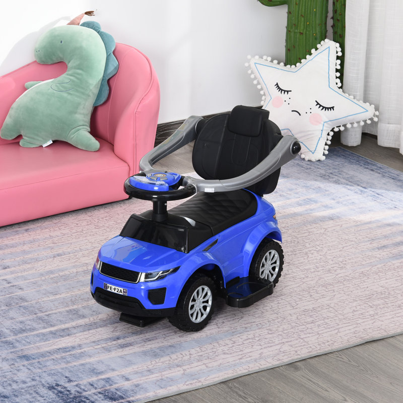 Blue 3-in-1 Kid's Ride-On Push Car with Safety Bar