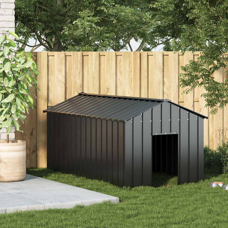 Barys Galvanised Steel Dog House, 101cm H x 114cm W x 202cm D, Anthracite