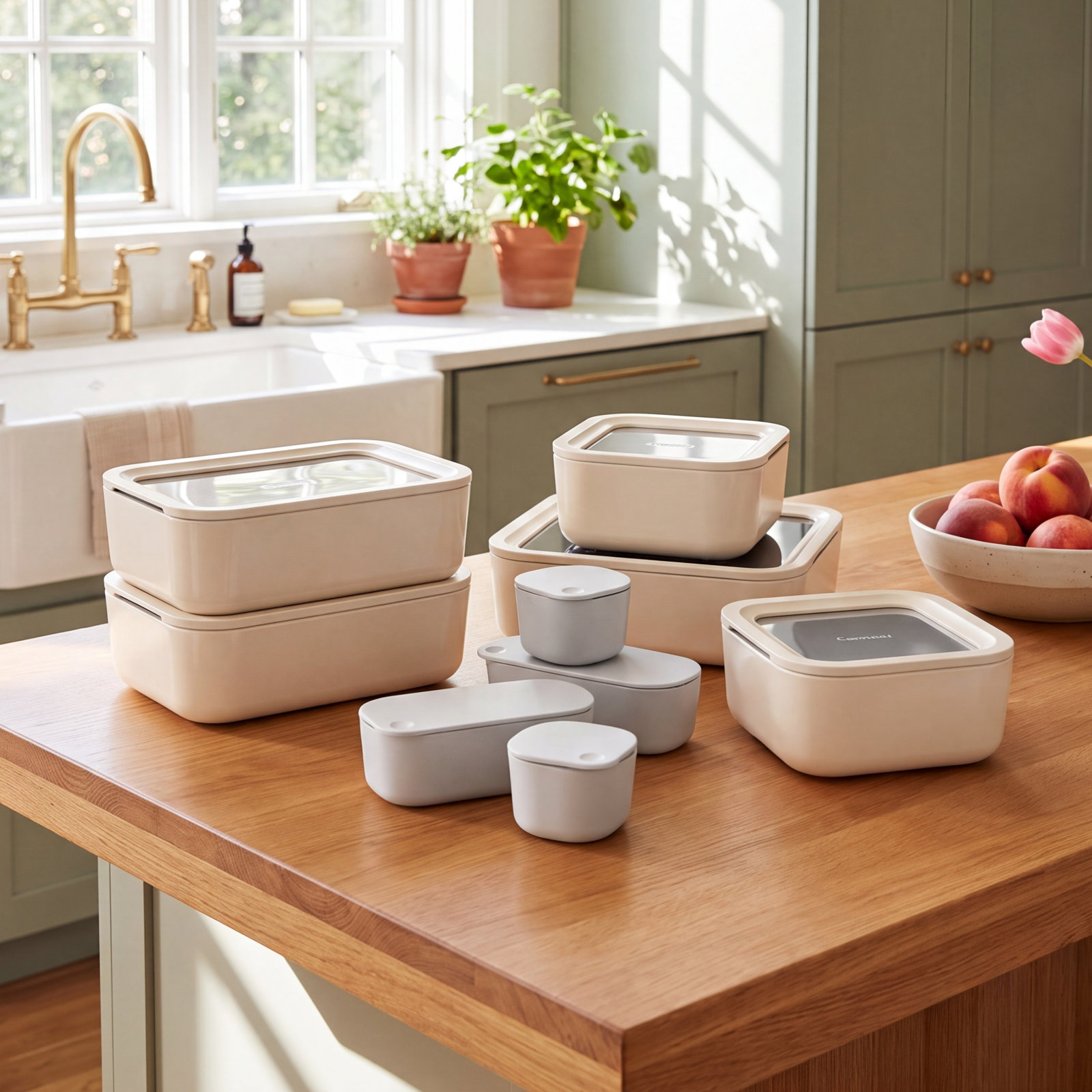 Caraway 14-Piece Glass Food Storage Set, Cream