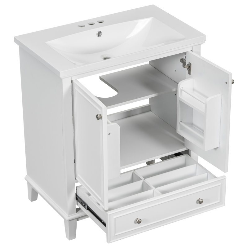 Neimiah 30'' Single Bathroom Vanity with Solid + Manufactured Wood Top, White