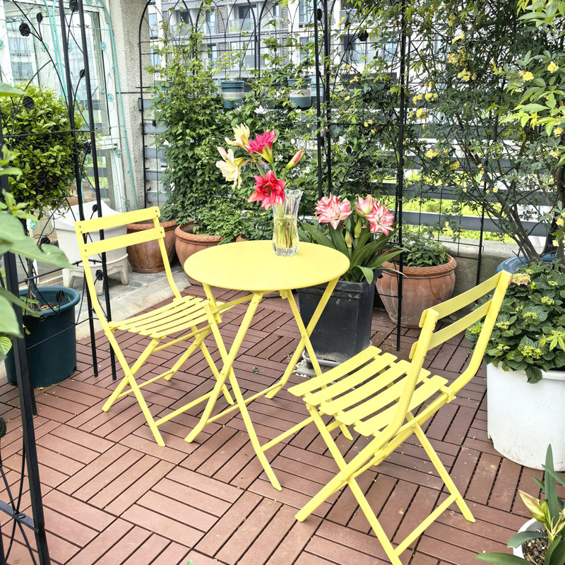 Ensemble de bistro 3 pièces pour table ronde et chaises pliantes jaune, Jaune