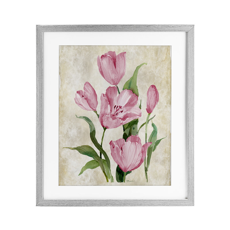 Floral Journal Pink Tulips, reproduction encadrée sous verre, conception de Paul Brent, H 21 po x l 17 po