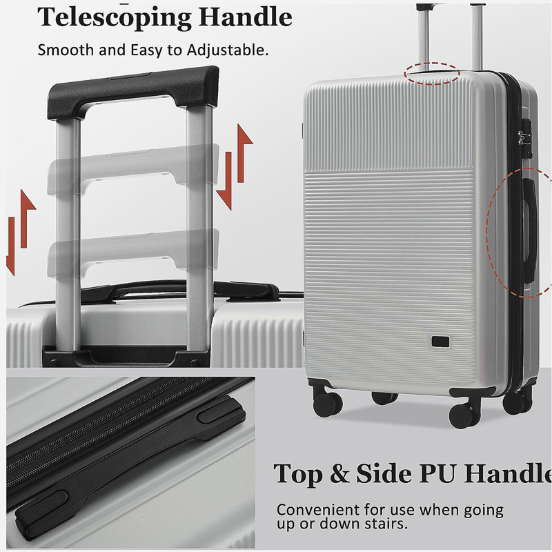 Ensemble de valises 5 pièces avec valise semi-ouverte à roulettes semi-ouvertes avec roulette double, bagage de voyage léger avec port USB, serrures TSA