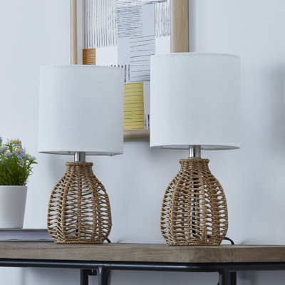 Bailes 13" Boho Paper Rope Rattan Table Lamp Pre-Assembled Shade for Bedroom Living Room Desk