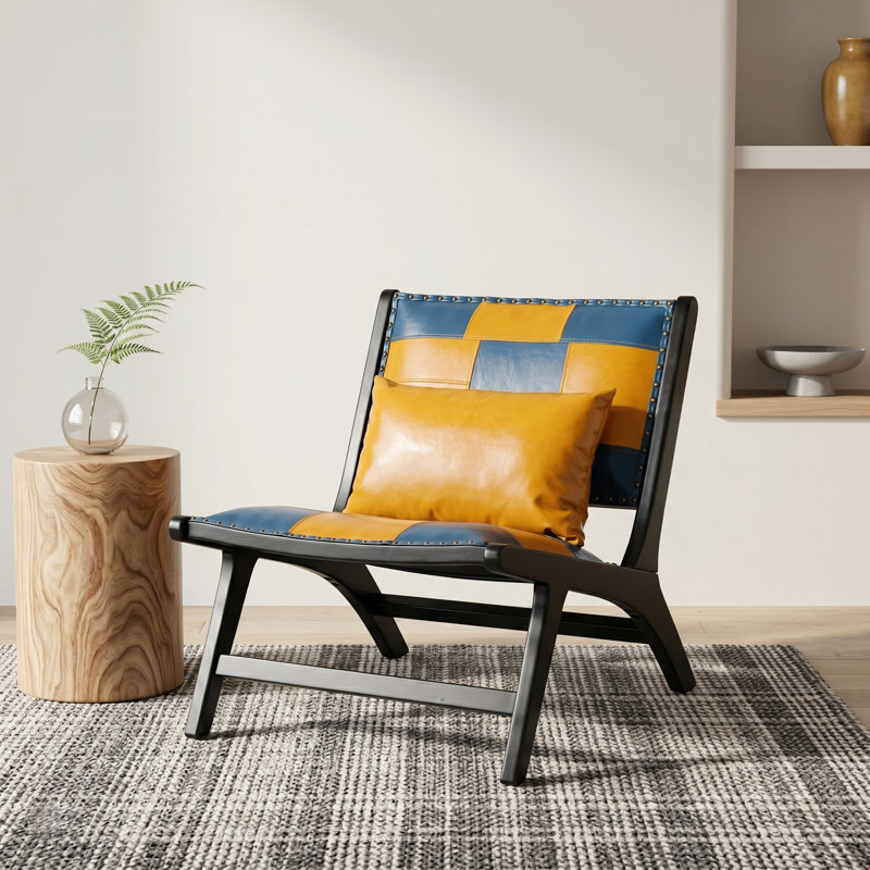Fauteuil d'appoint Mid-Century de 25,6 po de largeur avec coussin lombaire, similicuir Boho, Blue