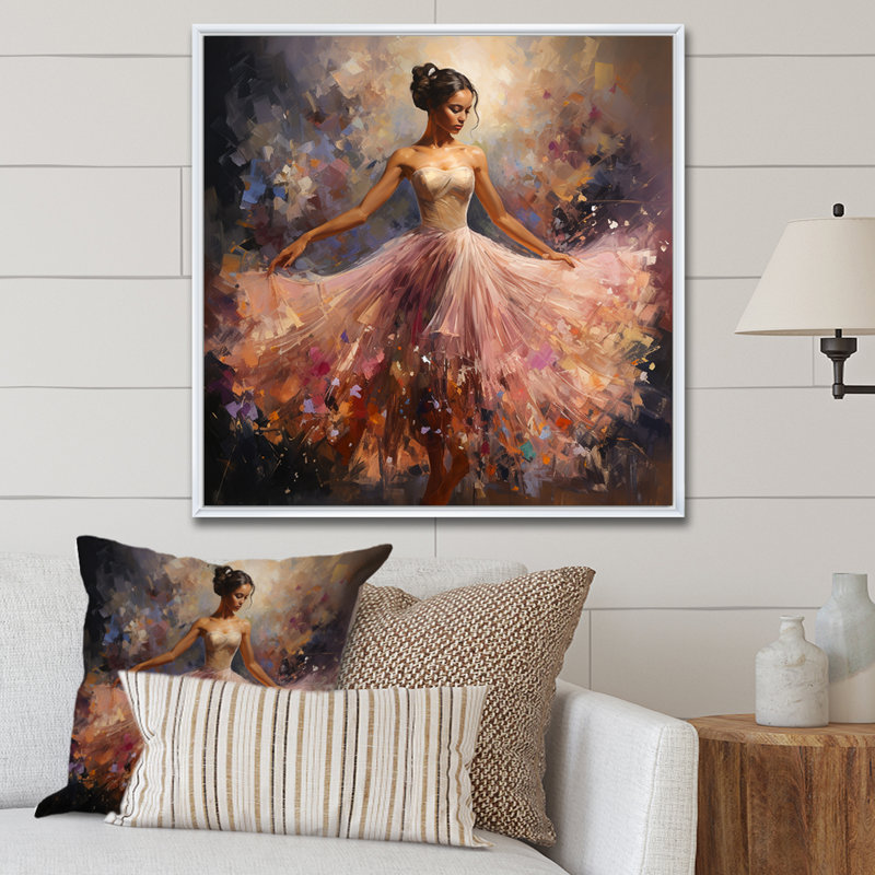 Danse rose de la ballerine - Ballet, art mural, Cadre flottant blanc, H 30 po x l 30 po x P 1,5 po