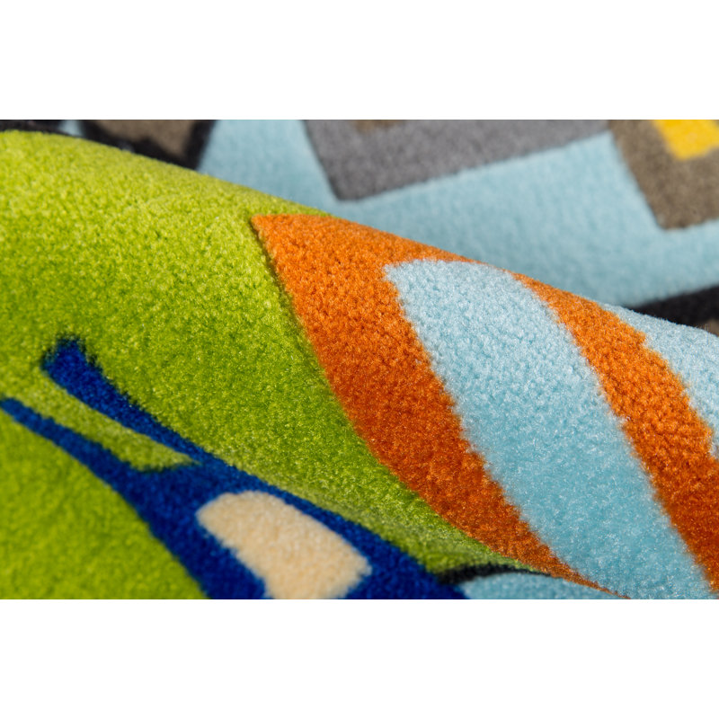 Tapis bleu/vert autour de la ville Aadvik, Rectangle : 4 pi 11 po x 7 pi