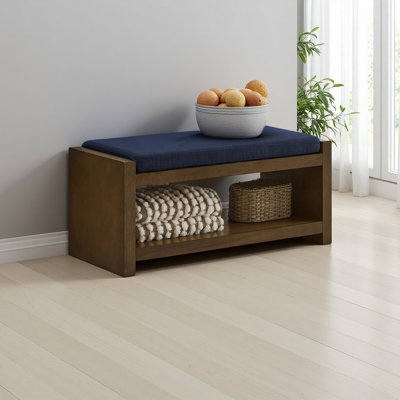 Accent Bench With Lower Shelf Shoe Rack, Padded Seating Bench For Living Room, Modern Compact Bed End Bench With Storage For Bedroom Seating, Removable Cushion