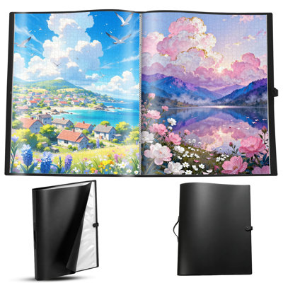 Puzzle Storage Binder for Completed Jigsaw Puzzles, 20-Page Space-Saving Portfolio with Clear Film Pockets and Carry Handle, Two Sizes Available
