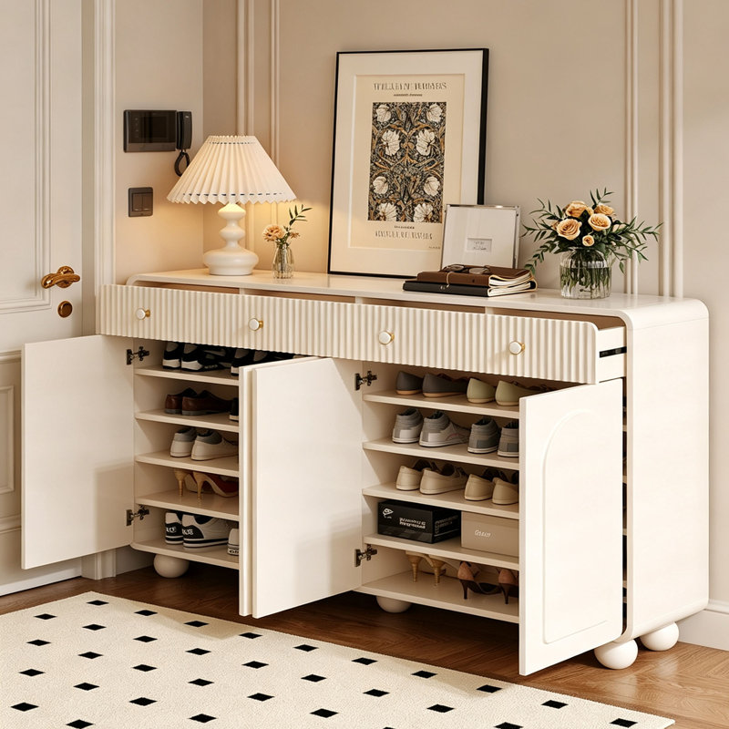 Armoire à chaussures de style français de style crème, H 37,68 po x l 64,17 po x P 13,78 po