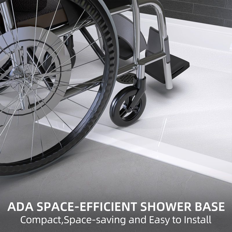 L 72 po x P 36 po ADA Base de douche en acrylique sans barrière rectangulaire blanche brillante avec bonde centrale