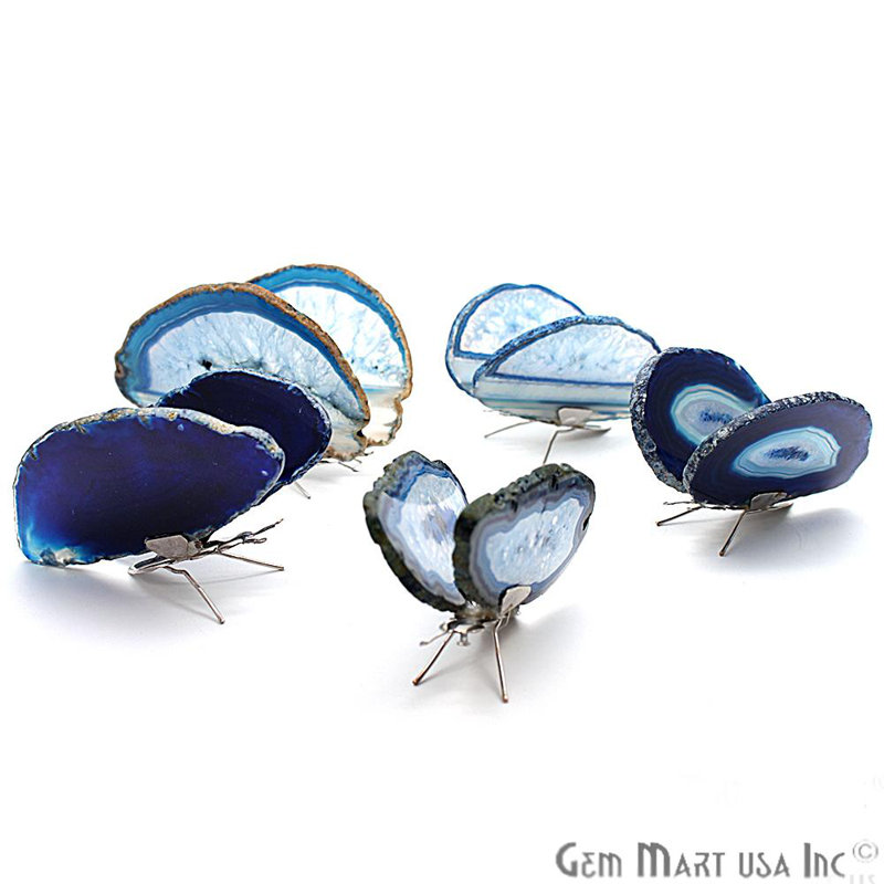 Desriee Agate Slice Butterfly Figurine, Blue