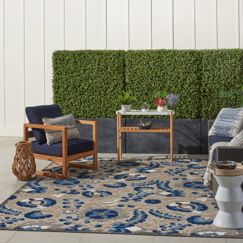 Ciann Floral Blue/Gray Indoor/Outdoor Area Rug, Rectangle 7'10" x 10'6"