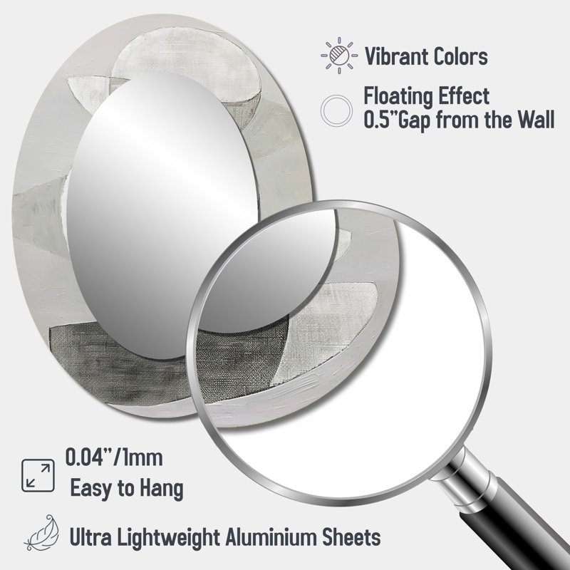 Minimaliste gris, peinture de formes simples II - décor de miroir mural ovale gris, 40 po x 30 po