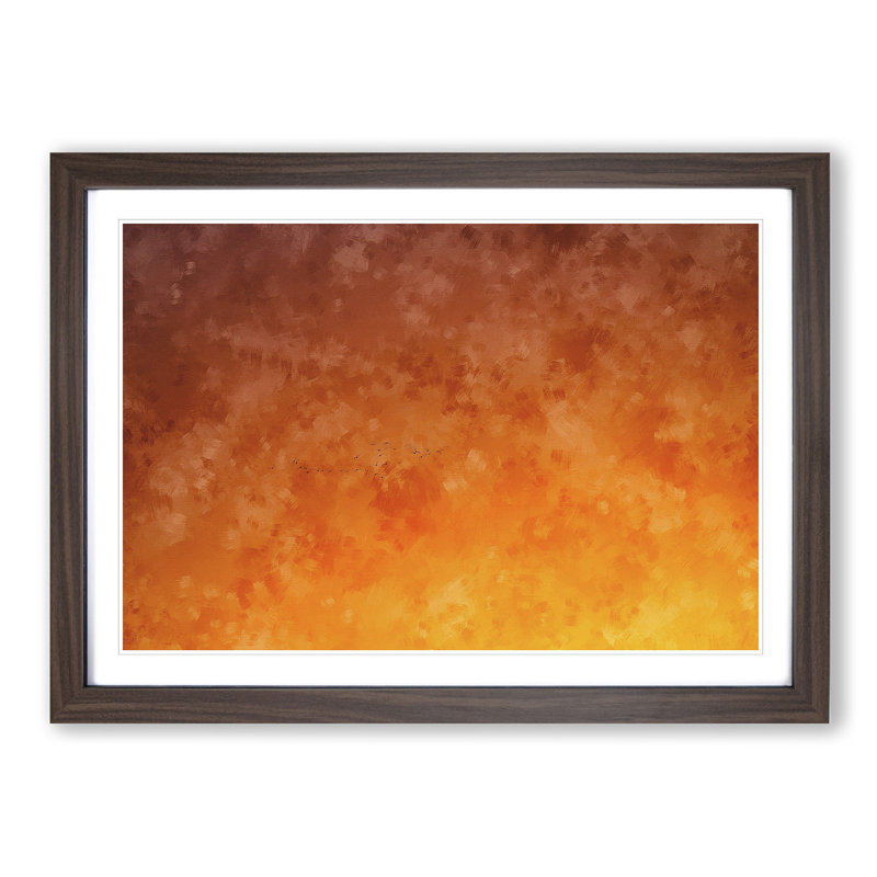 Birds in Flight During an Orange Sunrise - Picture Frame Painting Print on MDF, 33cm H x 45cm W x 2cm D, Walnut Framed