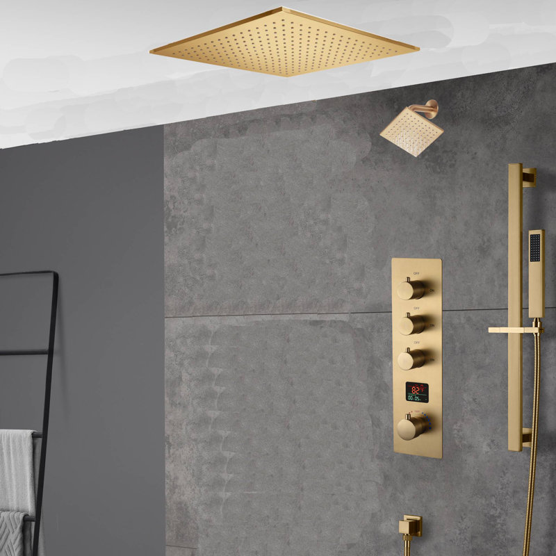 Thermostatic All-In-One Kit with Rough in-Valve, Brushed Gold