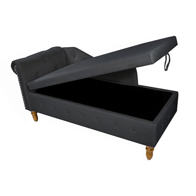 Chaise Lounge Indoor, Lounge Chair With Storage & Pillow, Modern Upholstered Rolled Arm Chase Lounge
