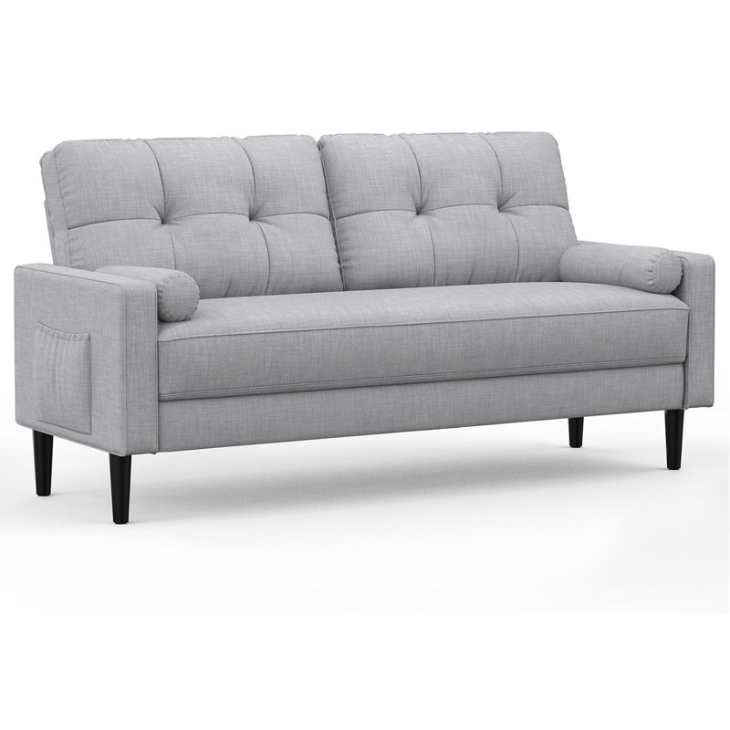 2 Seater Linen Sofa, Light Grey