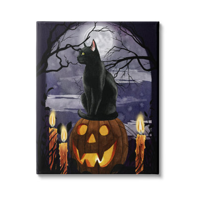 " Full Moon Halloween Night Spooky Black Cat Jack-o'-lantern " by Grace Popp