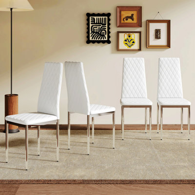 Set Of 4 Dining Chairs With High Back Design And Metal Legs For Kitchen
