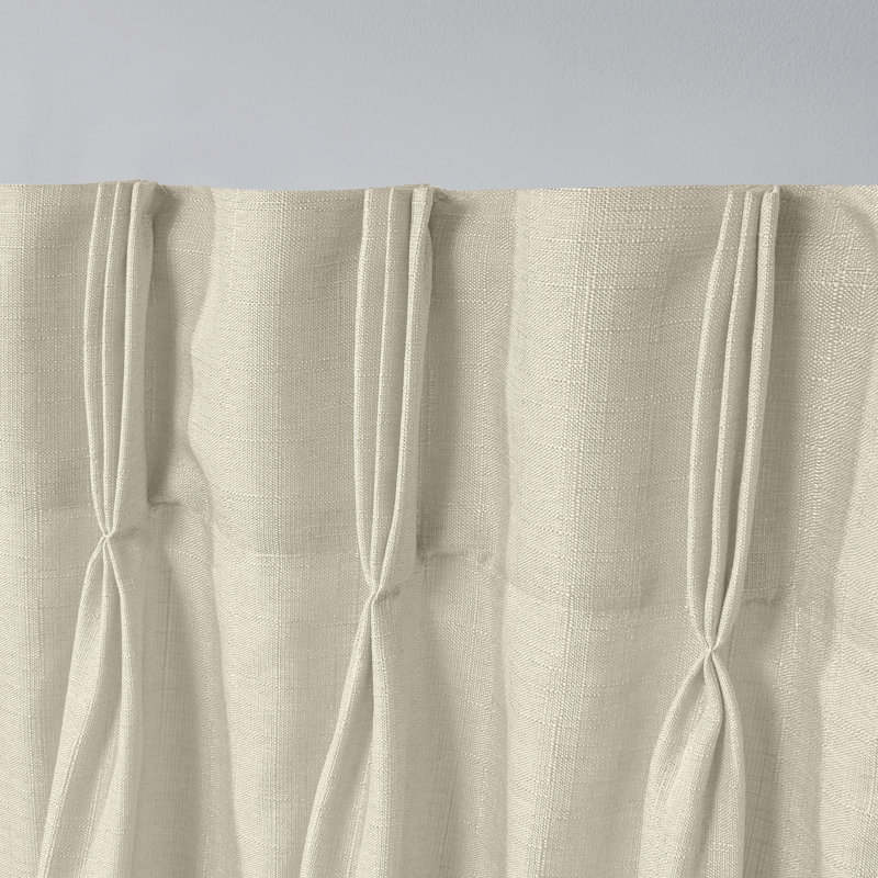 Loha Synthetic Solid Color Semi-Sheer Pinch Pleat Curtain Panels, 27" W x 84" L, Beige