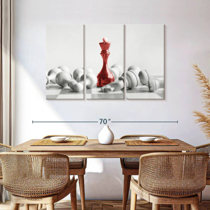 Chess Red Queen 3 pièces, H 36 po x l 57 po x P 1,25 po
