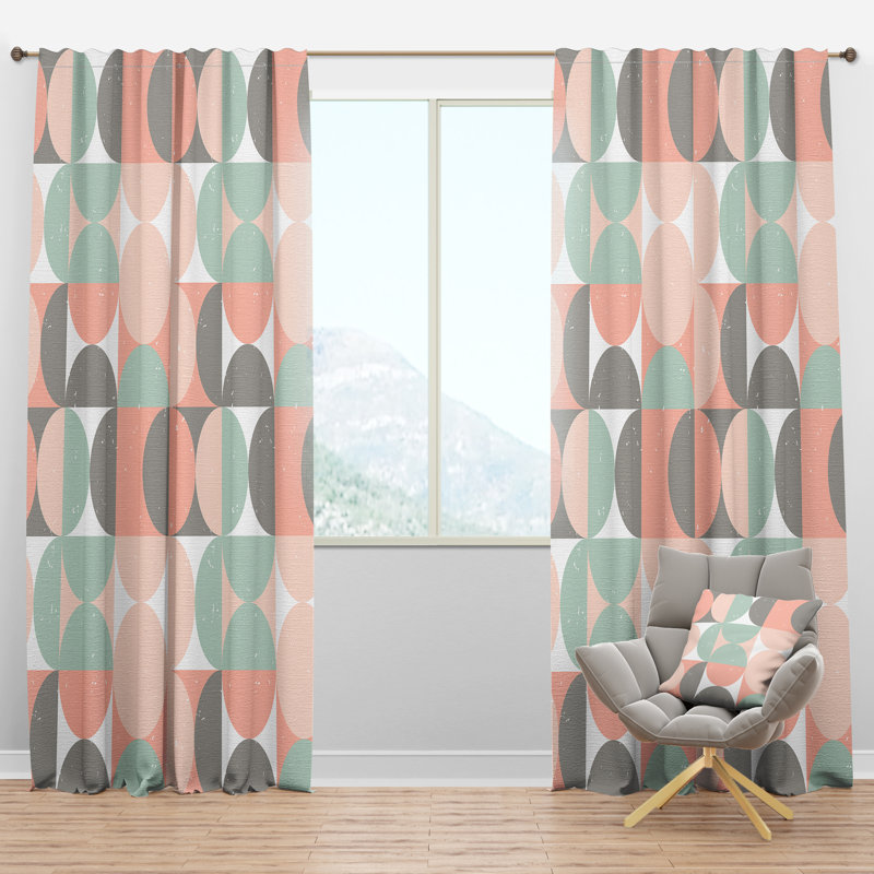 Panneau de rideau simple semi-diaphane avec passe-tringle Mid-Century Retro, l 52 po x L 63 po