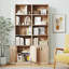 Bibliothèque à 6 niveaux avec portes doubles, bibliothèque de 71 po de hauteur avec 4 cubes ouverts et 3 tablettes réglables, vitrine de style Mid-Century, rangement de plancher moderne pour le salon, le bureau, le chêne