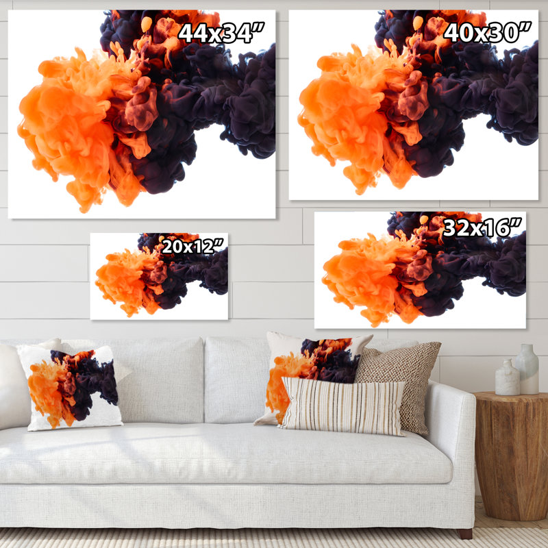 Orange et noir dansant des nuages d'encre - Photographie sur toile, H 24 po x l 32 po, Toile tendue