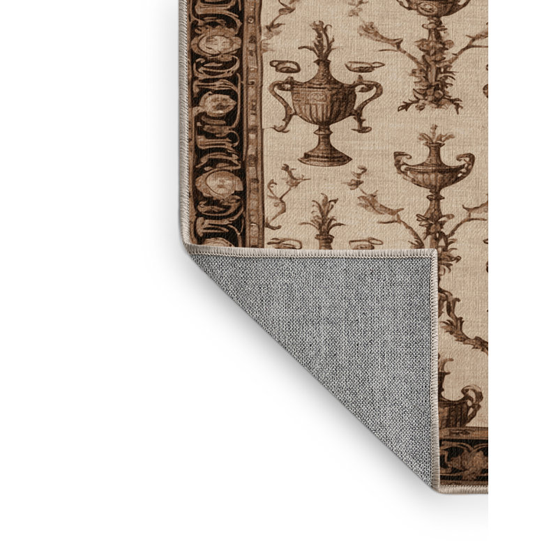 Machine Washable French Brown Area Rug, Square 3'
