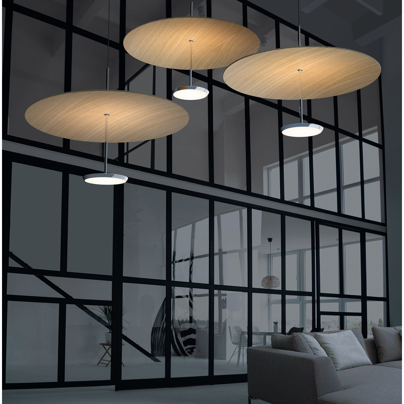 Sky Dome 1 - Light LED Pendant, 17.5" H x 17.5" W x 17.5" D, White Oak, Matte Black
