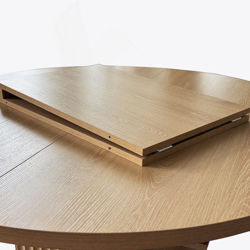Round Dining Table For 4-6 People,  Kitchen Table With Bump Texture Base, Wooden Dinner Table For Dining Room Family Gathering