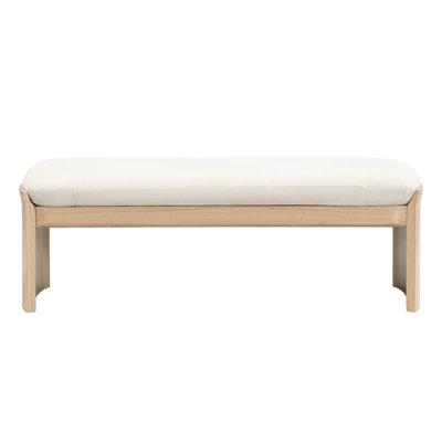 Repose-pieds en bois d'hévéa beige de 51,5 pouces, siège en bois massif, siège souple, structure rectangulaire à langer, vestibule et changeur de chaussures à usages multiples, confortable pour le salon, le chevet