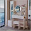 Armoire à miroir pleine grandeur + coiffeuse ronde à DEL + tabouret rembourré, 17 po-857514765