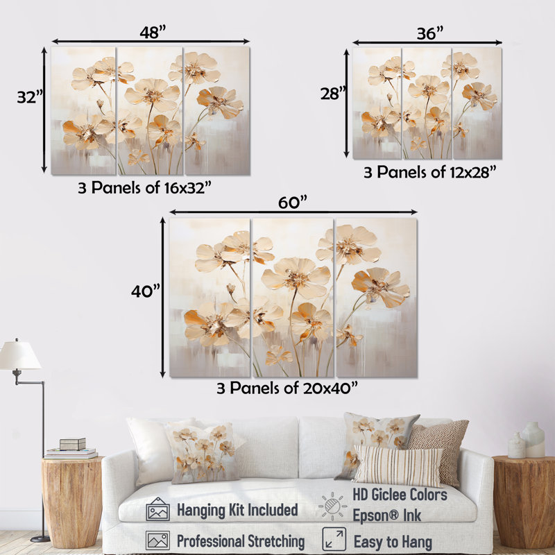 Minimalism Geraniums Efflorescence - Geraniums Canvas Wall Art Set, 28" H x 36" W x 1" D
