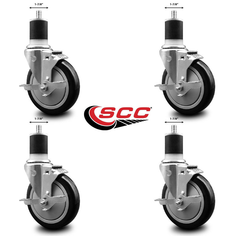 Ensemble de roulettes extensibles en poly pivotant 1-7 / 8 pouces avec frein SCC