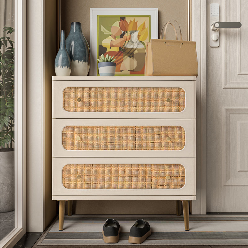 Commode 3 tiroirs Okkra, Blanc / Doré