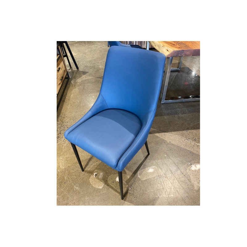 Chaise rembourrée en cuir véritable Ibbe, Bleu