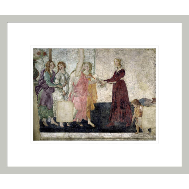 Vénus et les grâces offrant des cadeaux à un jeune par Sandro Botticelli - Impression Giclée encadrée