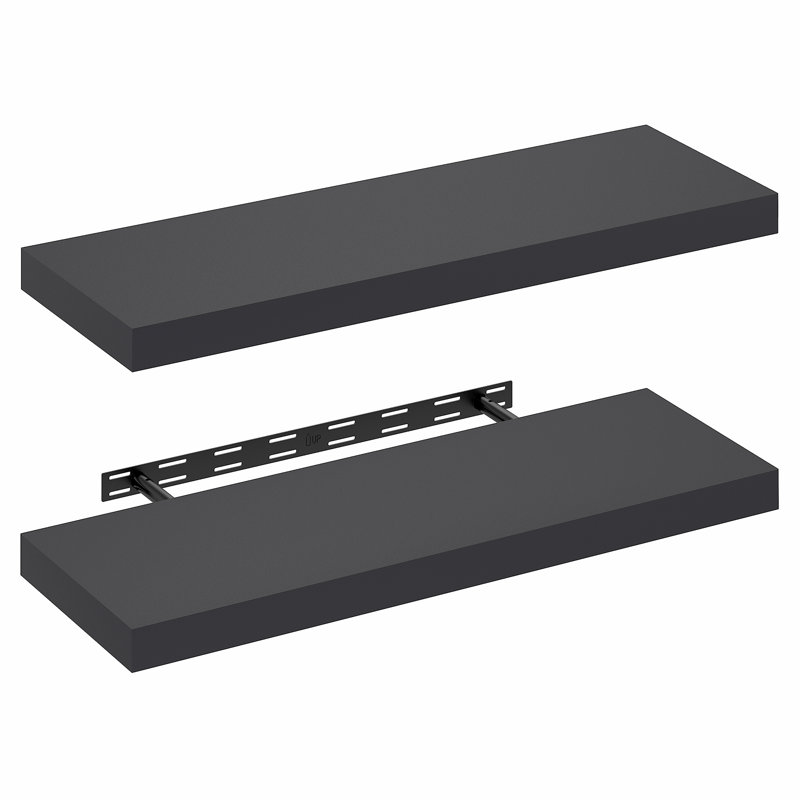 Furinno TANNA Floating Shelves for Wall Set of 2, 12 x 35 Wall Shelf, Wall Mounted Floating Shelf with Invisible Bracket, 2-in Thick Shelf, for Bathroom, Living Room, Bedroom, Home Office, Americano