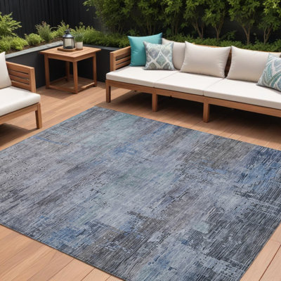 8' X 10' Grey And Blue Abstract Washable Indoor Outdoor Area Rug