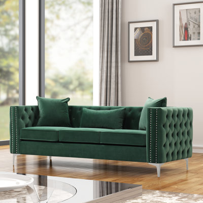 Marvine 86" Velvet Square Arm Chesterfield Sofa