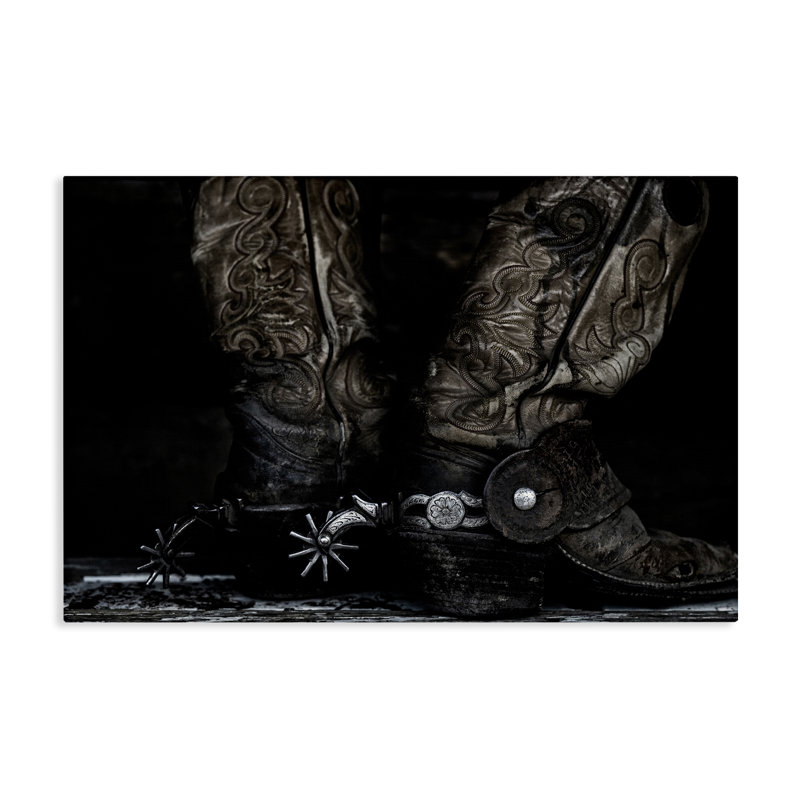 «Cowboy bottes with spurs», art mural sur toile, design par PHBurchett, H 24 po x l 36 po