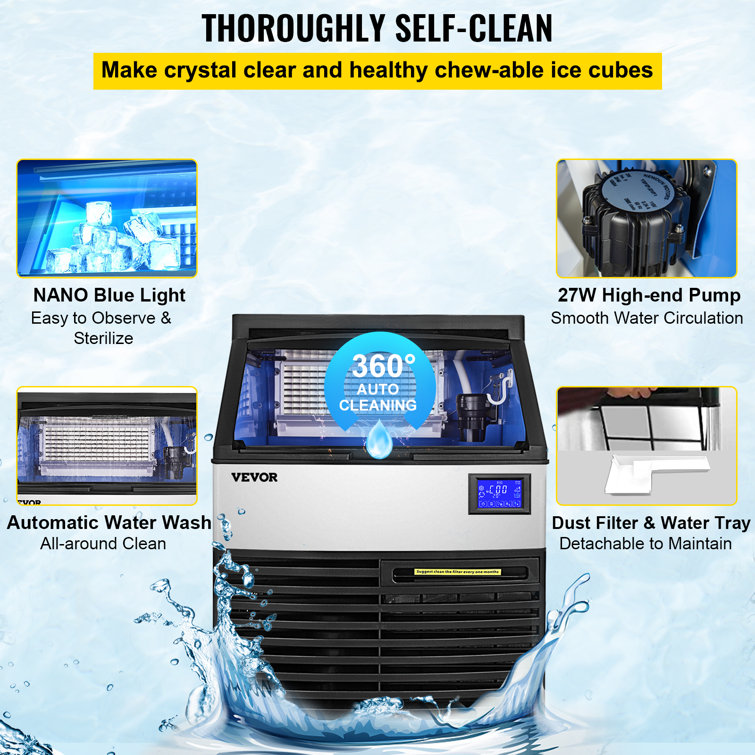 Velivi 120 lb. Daily Production Cube Clear Ice Freestanding Ice Maker WQJR-A01