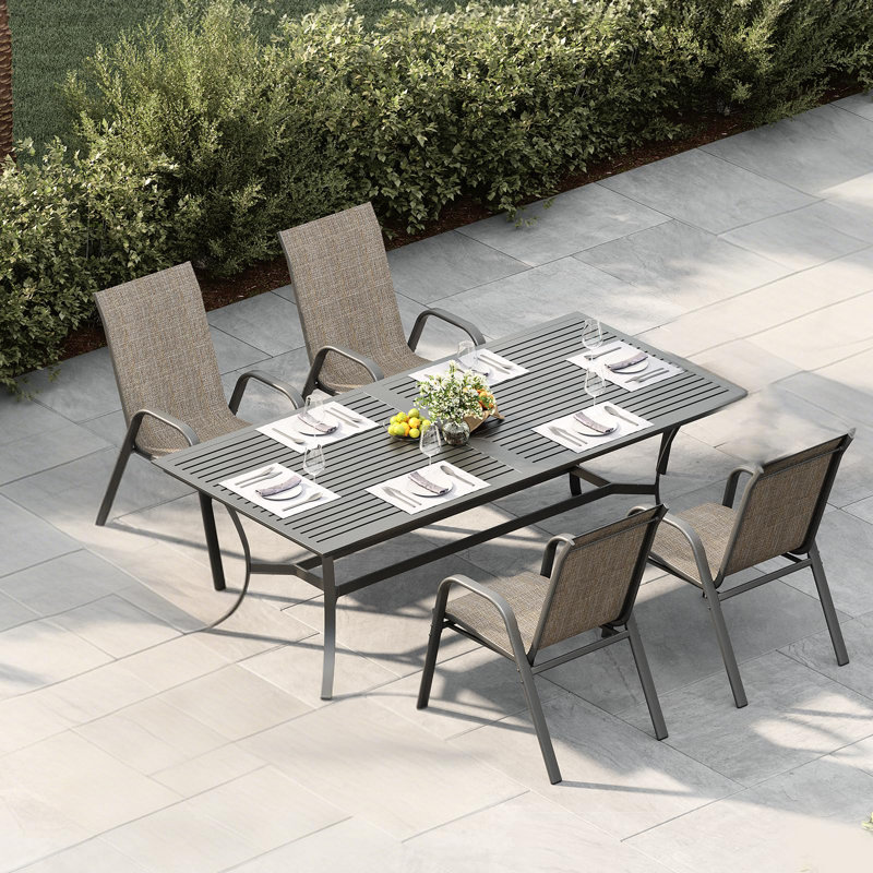 Ensemble de 4 chaises de patio pour l'extérieur, empilables en tissu Textilene, Brun