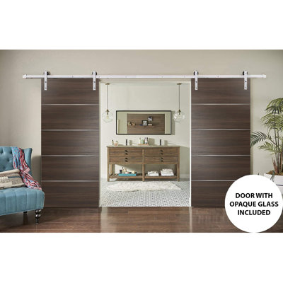 Sliding Double Barn Doors With Hardware | Planum 0020 | 13FT Rail Hangers Sturdy Set | Modern Solid Panel Interior Hall Bedroom Bathroom Door - Silver Rail