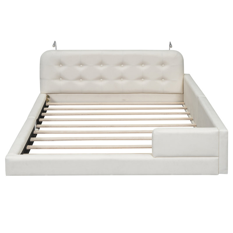 White Queen Size Bed With Built-In Lights For Tv Watching - Platform Personalized
